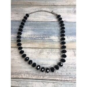 JJ Vintage Black Clear Crystal Necklace Beaded 18" Glass Faceted Silver Tone
